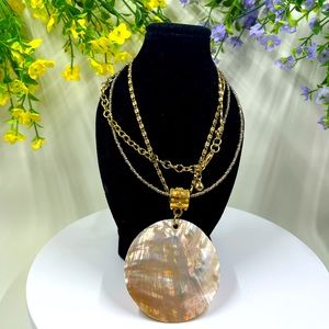 Multi strand Beaded and Gold Plated Chain Mother of Pearl Pendant Necklace